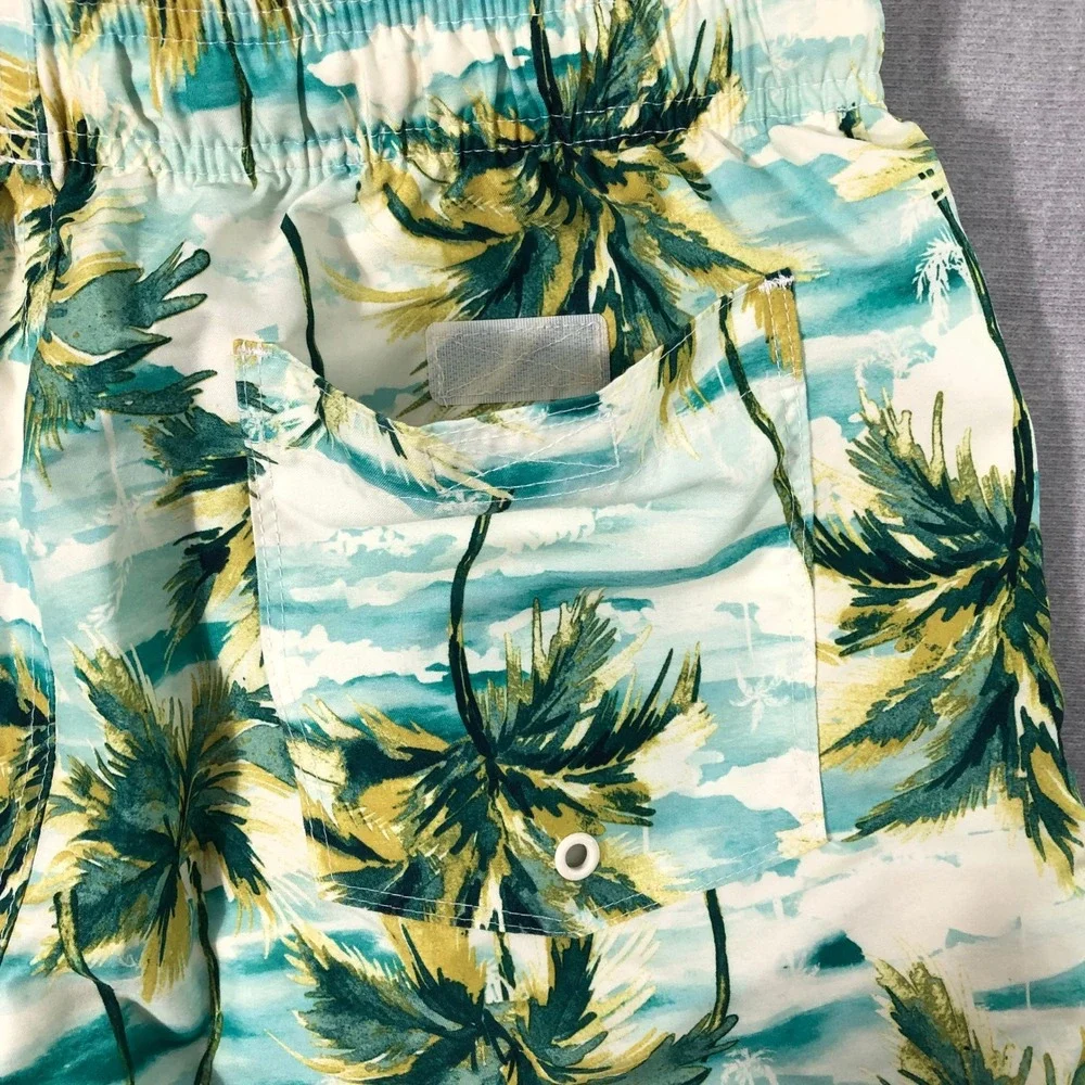 Old Navy Swim Trunks Mens Medium Green Palm Tree Tropical Board Shorts Beachwear